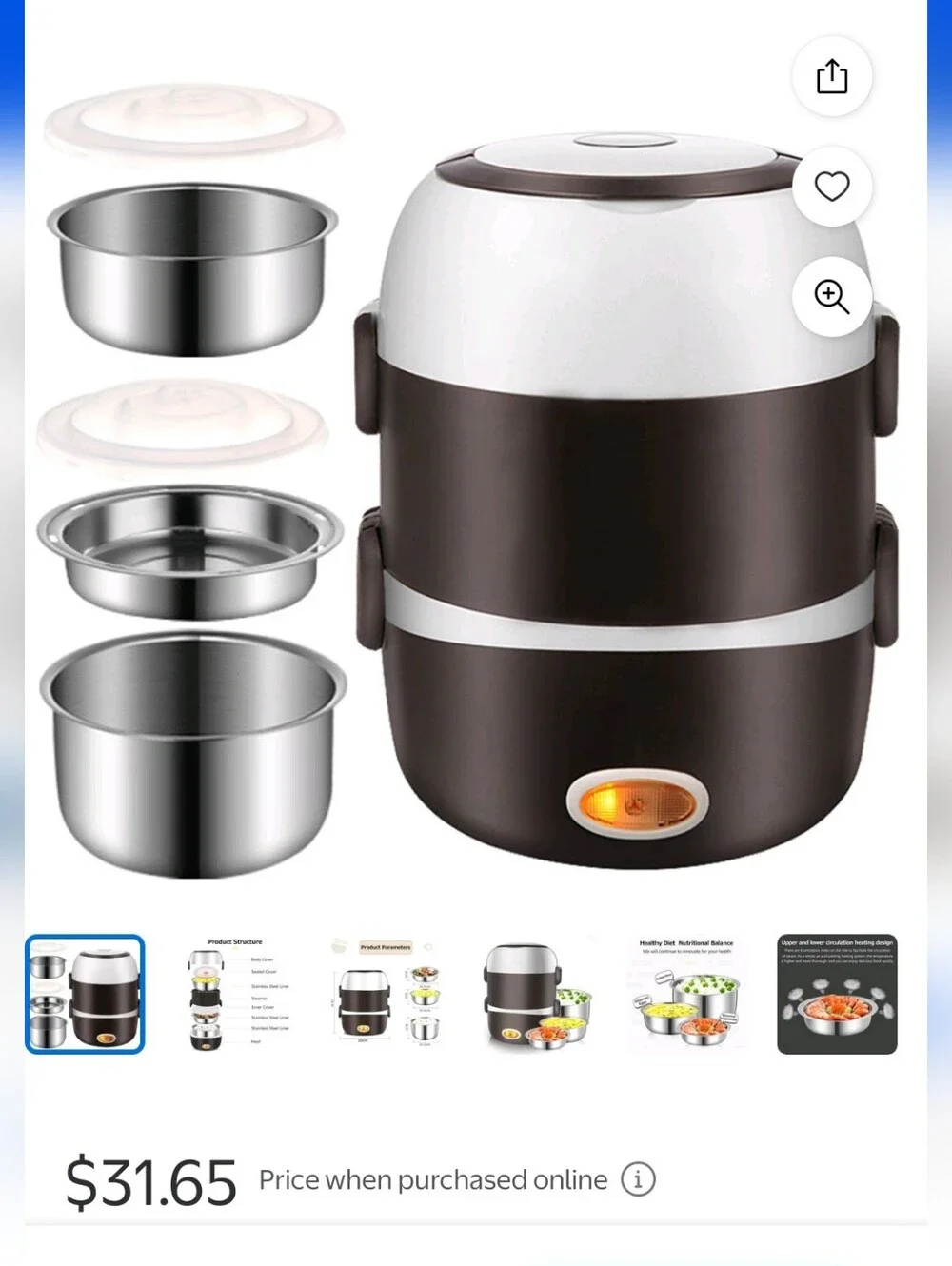 Electric Portable Lunch Box - Black & White Multi-Tier Food Warmer